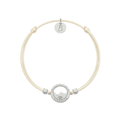 bracelet Les Catalans cordon nylon argenté écru — médaille Marseille ajourée, bijou plaqué argent Ligne Bleue