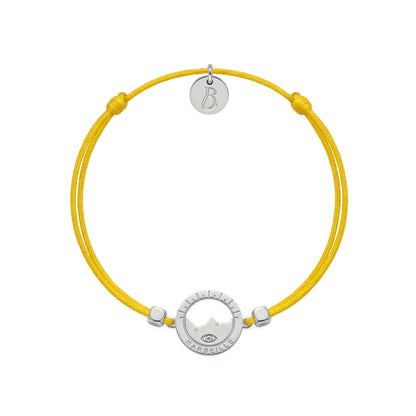 bracelet Les Catalans cordon nylon argenté jaune soleil — médaille Marseille ajourée, bijou plaqué argent Ligne Bleue