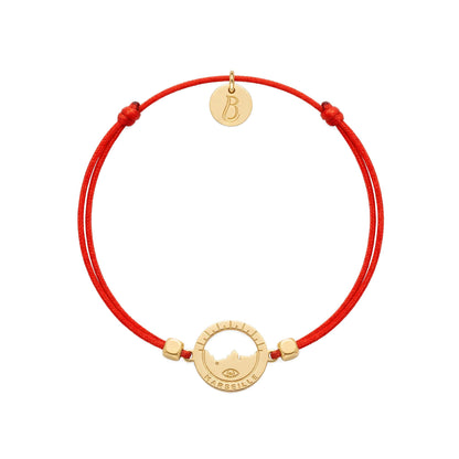 bracelet Les Catalans cordon nylon doré rouge — médaille Marseille ajourée, bijou doré à l'or fin Ligne Bleue