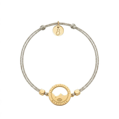 bracelet Les Catalans cordon soie glitter argent — médaille Marseille ajourée dorée à l'or fin, Ligne Bleue