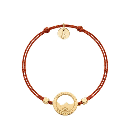 bracelet Les Catalans cordon soie glitter orangé — médaille Marseille ajourée, bijou doré à l'or fin Ligne Bleue