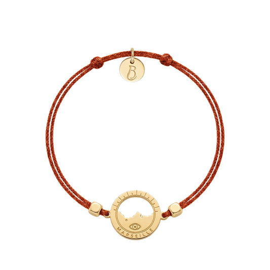 bracelet Les Catalans cordon soie glitter orangé — médaille Marseille ajourée, bijou doré à l'or fin Ligne Bleue