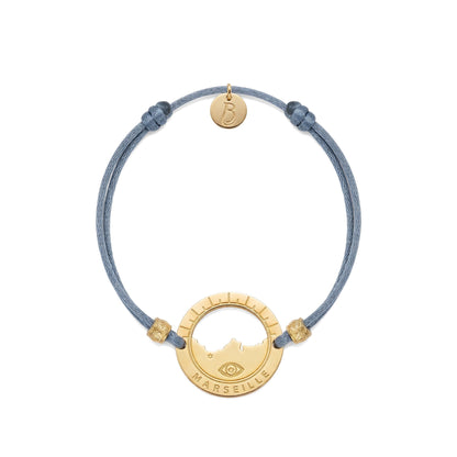 bracelet Pointe Rouge cordon doré gris — médaille Marseille ajourée, bijou doré à l'or fin Ligne Bleue