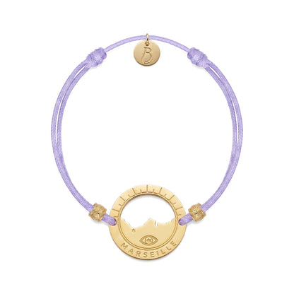 bracelet Pointe Rouge cordon doré parme — médaille Marseille ajourée, bijou doré à l'or fin Ligne Bleue