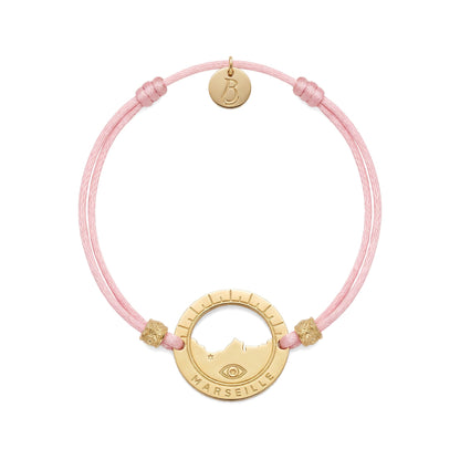 bracelet Pointe Rouge cordon doré rose — médaille Marseille ajourée, bijou doré à l'or fin Ligne Bleue