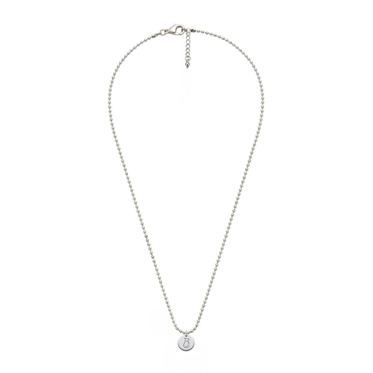 Collier La Corniche en plaqué argent 10 microns, chaîne boule diamantée et médaillon au monogramme LB gravé recto-verso — Ligne Bleue, Marseille