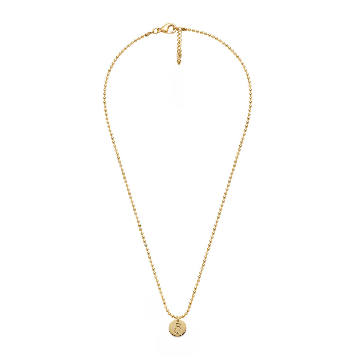 Collier La Corniche doré à l'or fin 18 carats, chaîne boule diamantée et médaillon au monogramme LB gravé recto-verso — Ligne Bleue, Marseille