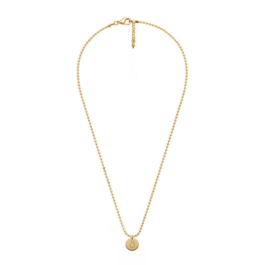 Collier La Corniche doré à l'or fin 18 carats, chaîne boule diamantée et médaillon au monogramme LB gravé recto-verso — Ligne Bleue, Marseille