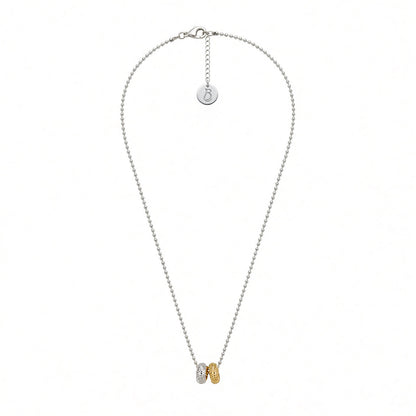 Collier Les Goudes en plaqué argent 10 microns, chaîne boule diamantée et deux donuts l'un doré l'autre argenté, médaillon au monogramme LB dans la nuque — Ligne Bleue, Marseille