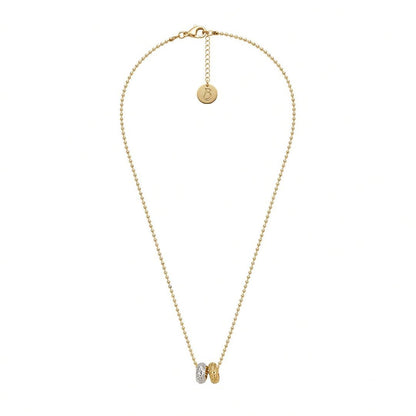 Collier Les Goudes doré à l'or fin, chaîne boule diamantée et deux donuts l'un doré l'autre argenté, médaillon au monogramme LB dans la nuque — Ligne Bleue, Marseille