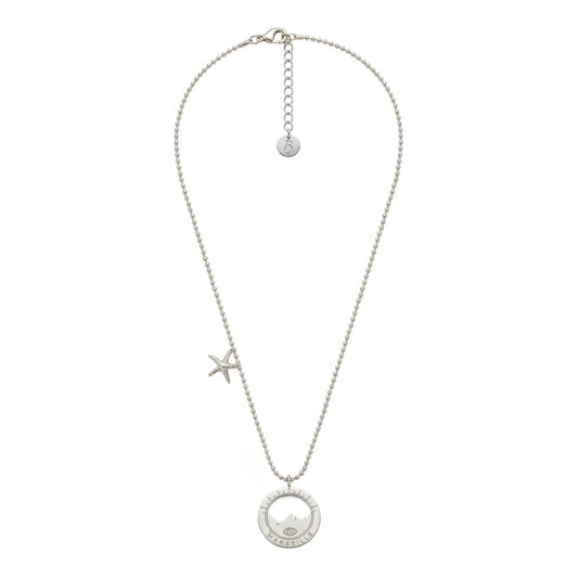 collier Malmousque chaîne boule diamantée argentée — médaille Marseille ajourée, bijou plaqué argent Ligne Bleue, fabriqué à Marseille