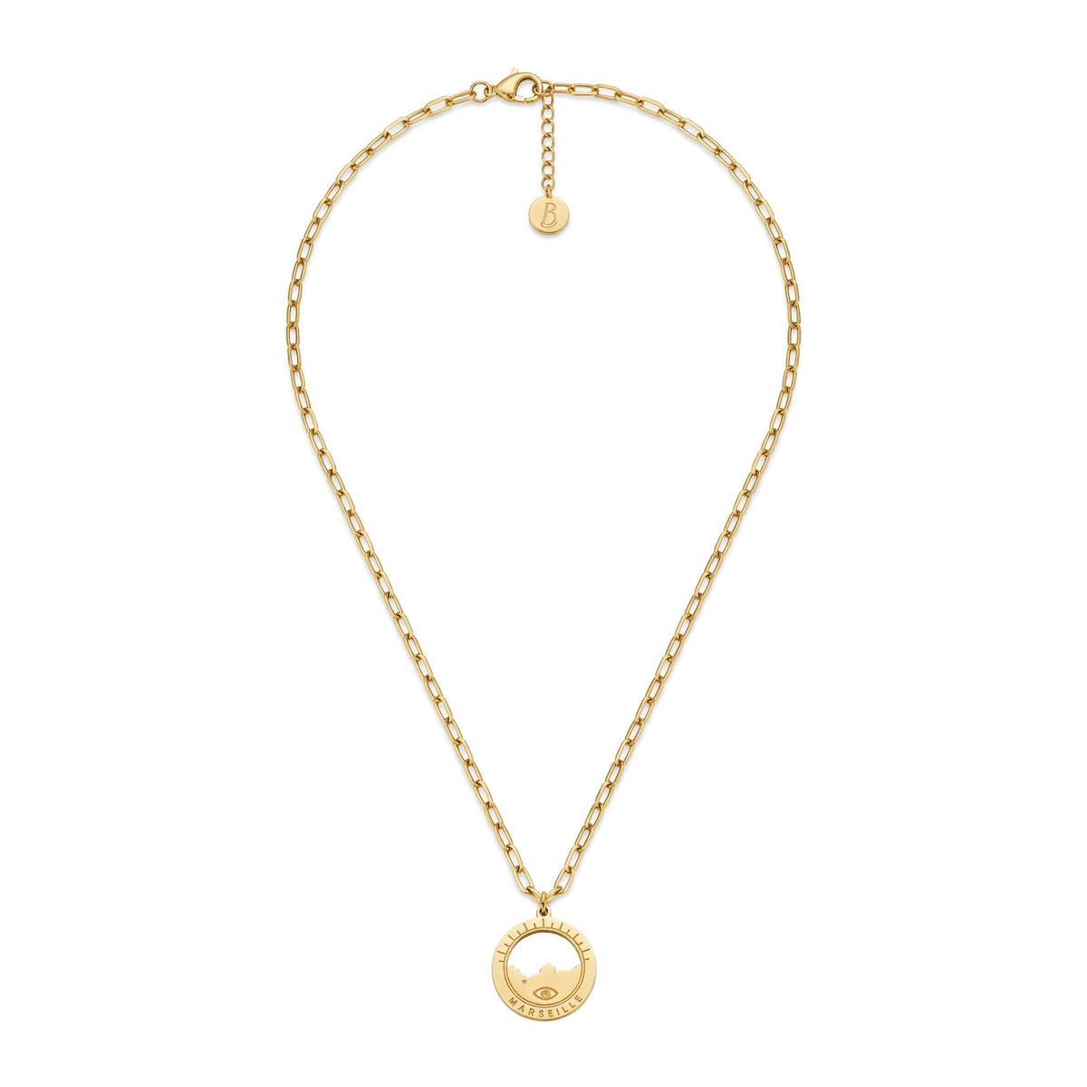Collier Sormiou maille épaisse — médaille Marseille ajourée, bijou doré à l'or fin Ligne Bleue, fabriqué à Marseille